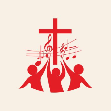 Kilise logosunu görmeniz gerekir. Cross, müzik, müzik notaları, şarkı, koro, insanlar, kırmızı