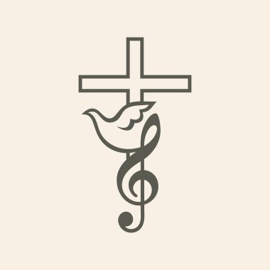 Kilise logosunu görmeniz gerekir. İbadet müzik, müzik, anahtar, G yarık, güvercin, çapraz, simgesi