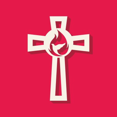 Church logo. Cross, flame, dove, icon clipart