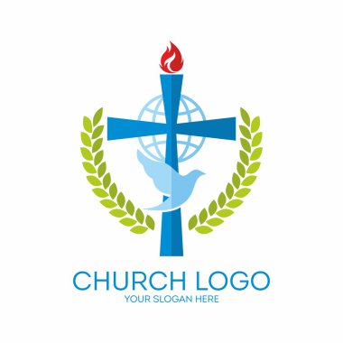 Kilise logosunu görmeniz gerekir. Çapraz, Küre, güvercin ve alev