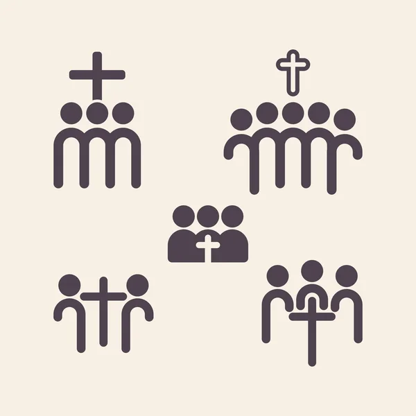 Kilise logo kümesi. Hıristiyan arkadaş grubu simgesi — Stok Vektör
