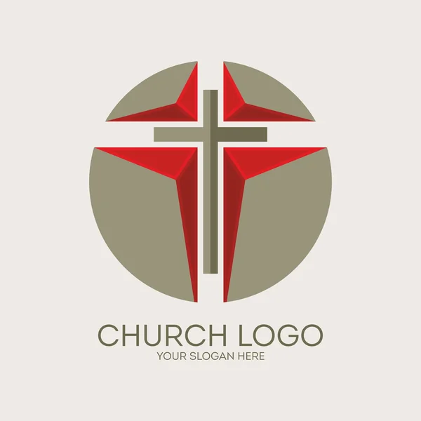 Logotipo da igreja. Cruzar em círculo —  Vetores de Stock