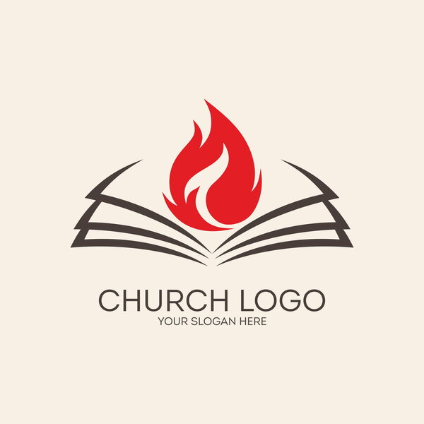 Church logo. Flames on the pages of a Bible