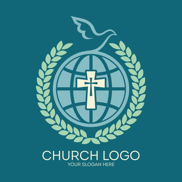 Logo de la iglesia. Cruz en globo — Vector de stock