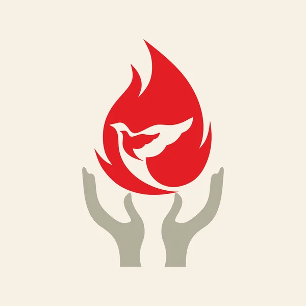 Church logo. Dove in flames — Stock Vector