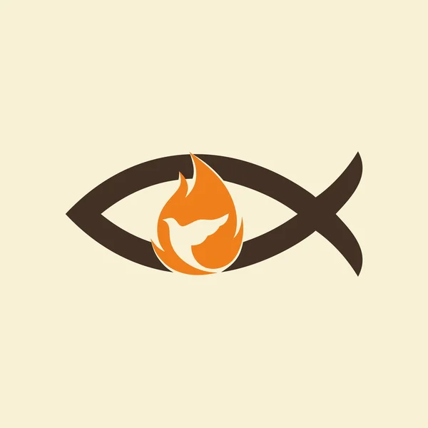 Church logo. Jesus fish, dove, flame, holy spirt, Jesus, Christian, symbol, icon — Stock Vector