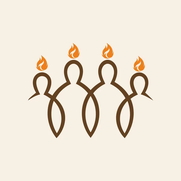 Kirchenlogo. Flammen über Menschen, Pentecost — Stockvektor