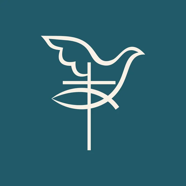 Kościół logo. Krzyż, Jezus ryb, gołąb, ikona — Wektor stockowy
