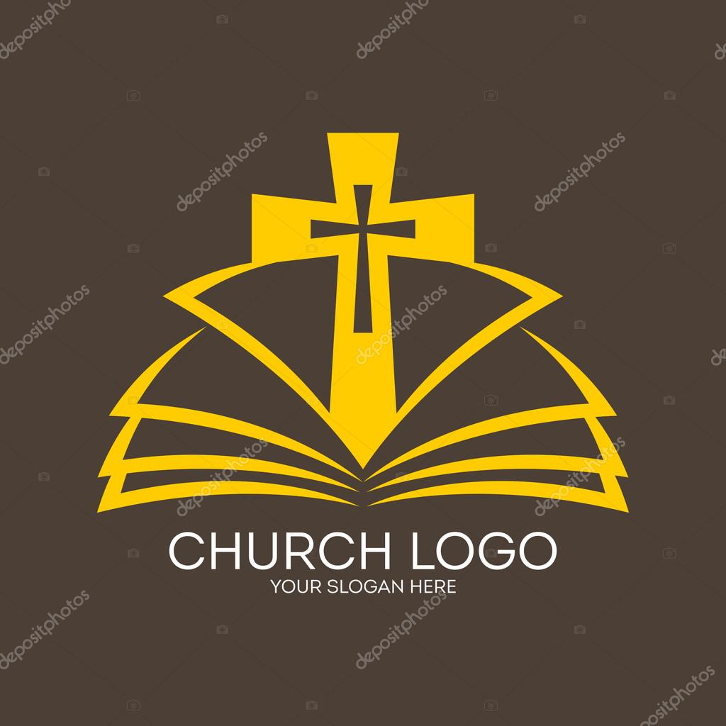 Church logo. Cross from the pages of a Bible icon