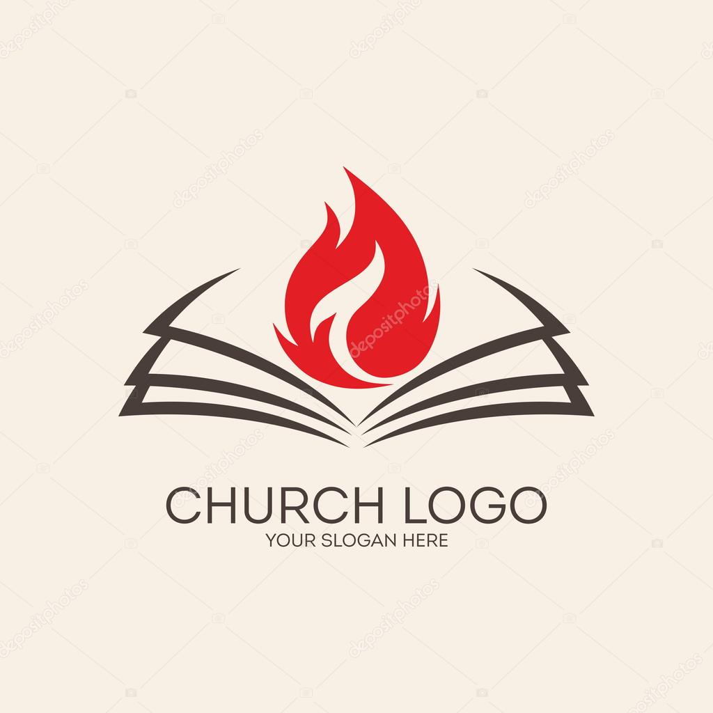 Church logo. Flames on the pages of a Bible
