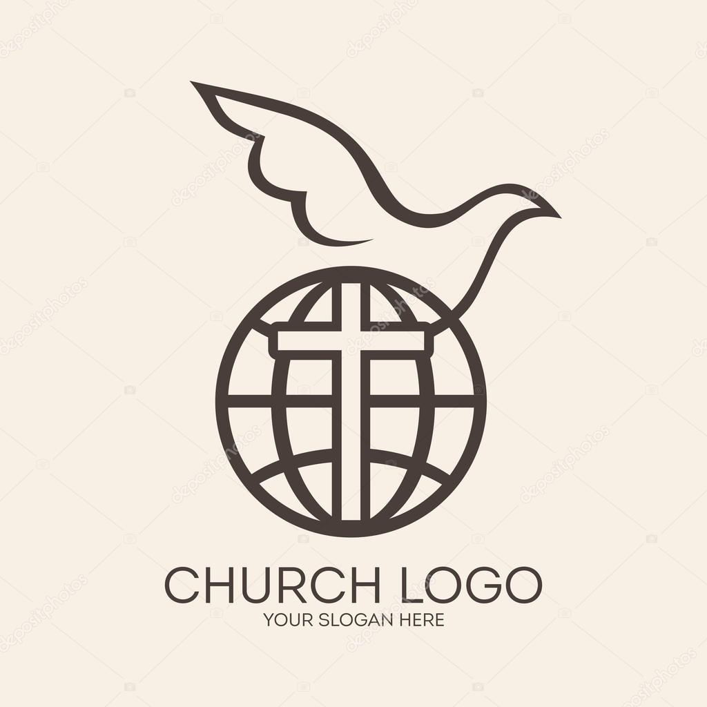 Church logo. Missions, globe, dove, cross, Christianity, icon