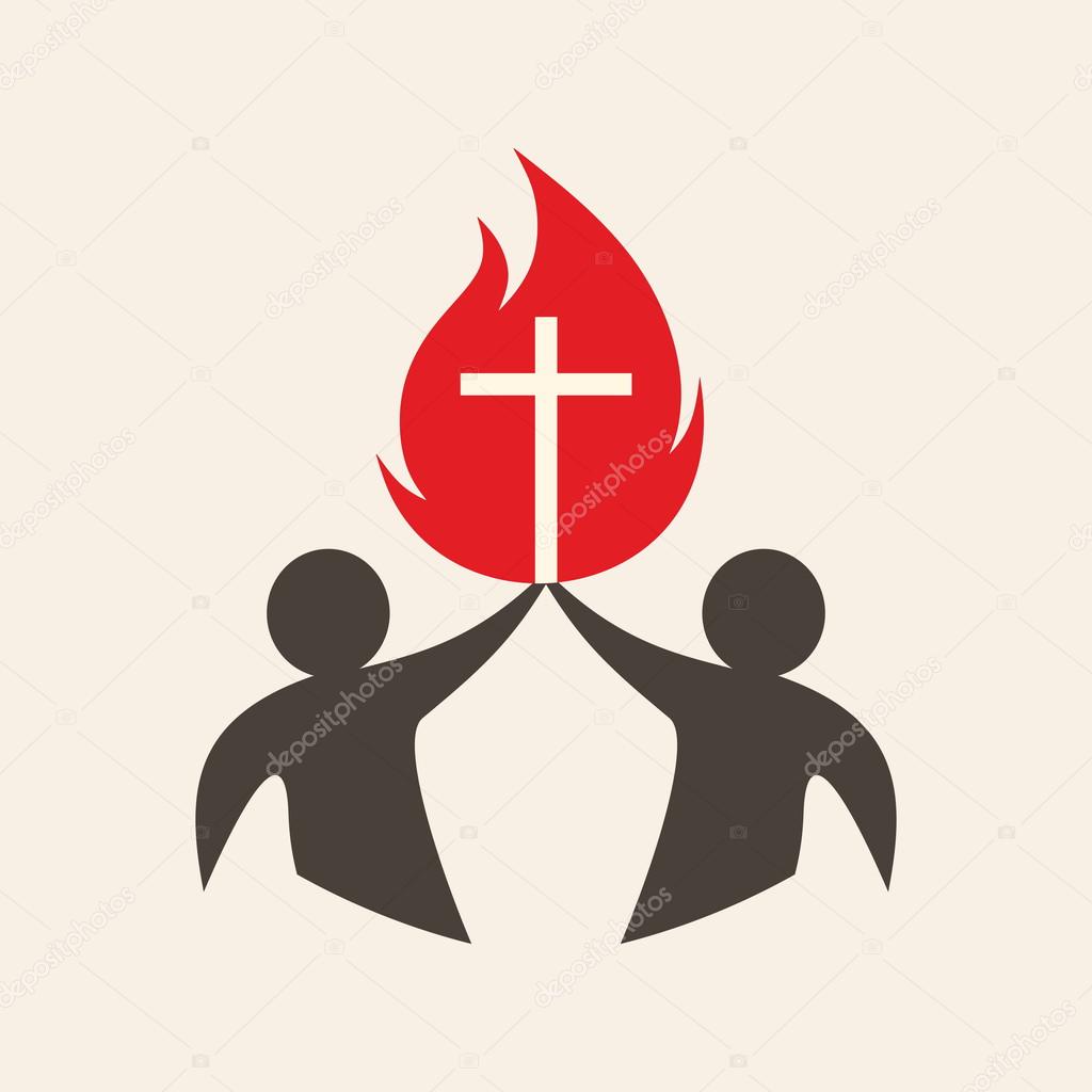 Church logo. People holding up a flame with a cross
