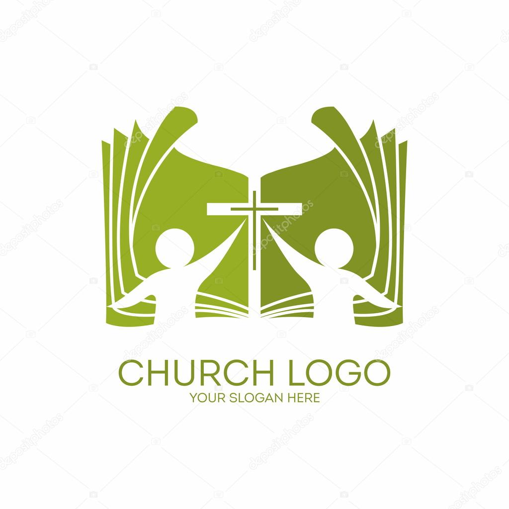 Church logo. Membership, bible, fellowship, people, silhouettes, cross, icon, symbol