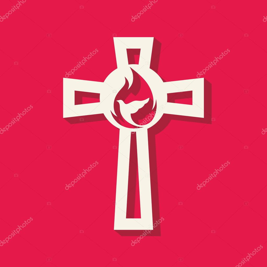 Church logo. Cross, flame, dove, icon