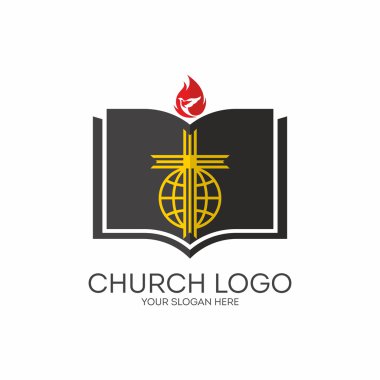 Kilise logosunu görmeniz gerekir. Misyonlar, İncil, çapraz, Küre, alev, güvercin, simgesi