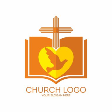 Kilise logosunu görmeniz gerekir. İncil, çapraz, kalp, güvercin, simge, turuncu, sarı