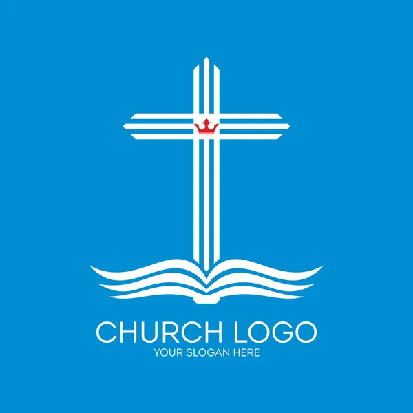 Logo gereja. Salib berasal dari halaman-halaman Alkitab - Stok Vektor