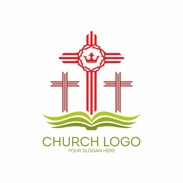 Logo gereja. Tiga salib di Alkitab - Stok Vektor