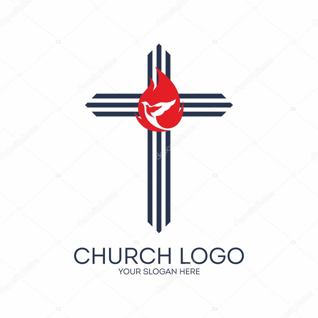 Church logo. Flame, dove, cross, icon