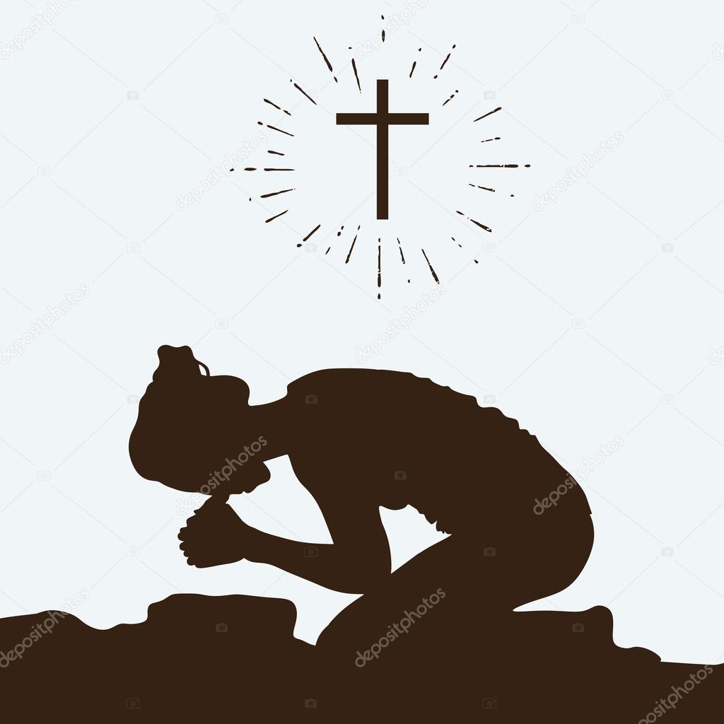 Silhouette of a woman kneeling in prayer