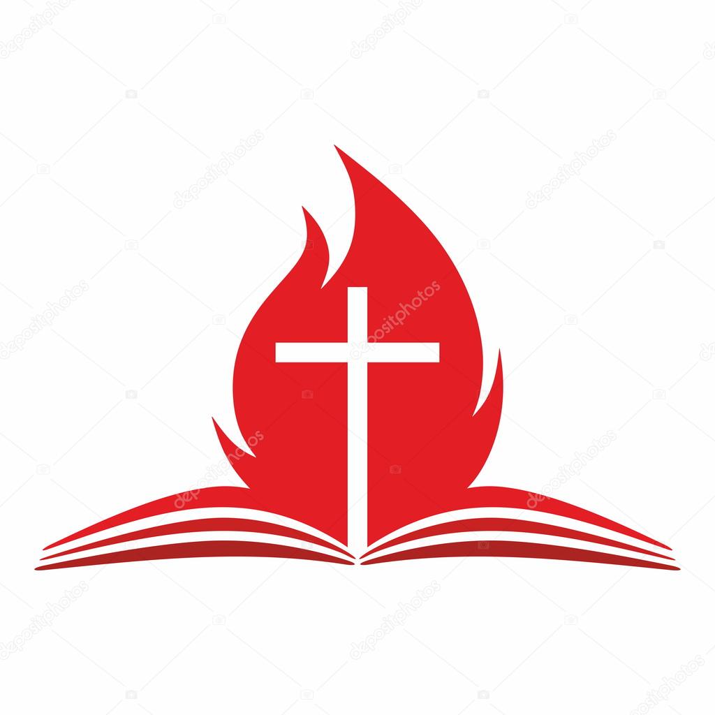 Cross and flame from the pages of a Bible