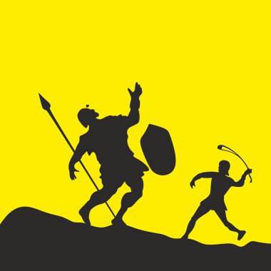 David ve Goliath. Siluet, elle çizilmiş