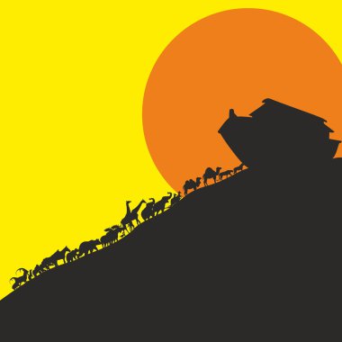 Noah ve ark ve hayvanlar. Siluet, elle çizilmiş