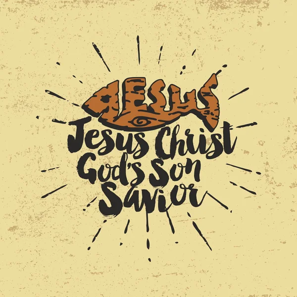 Jezus Christus Gods zoon Verlosser. Belettering — Stockvector