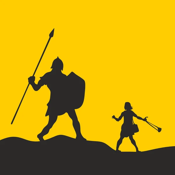 David and Goliath. Silhouette, hand drawn — Stock Vector