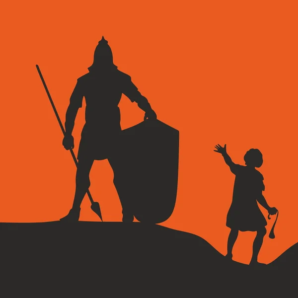 David en Goliath. Silhouet, hand getrokken — Stockvector