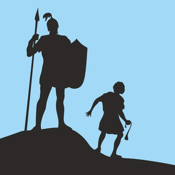 David and Goliath. Silhouette, hand drawn — Stock Vector