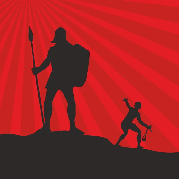 David et Goliath. Silhouette, dessinée à la main — Image vectorielle