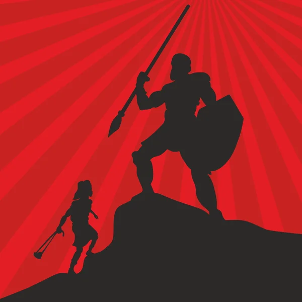 David und goliath. Silhouette, von Hand gezeichnet — Stockvektor