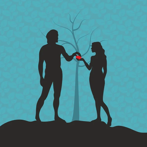 Adam and Eve. Silhouette, hand drawn — Stock Vector