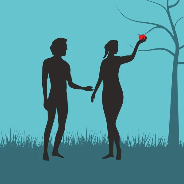 Adam and Eve. Silhouette, hand drawn — Stock Vector