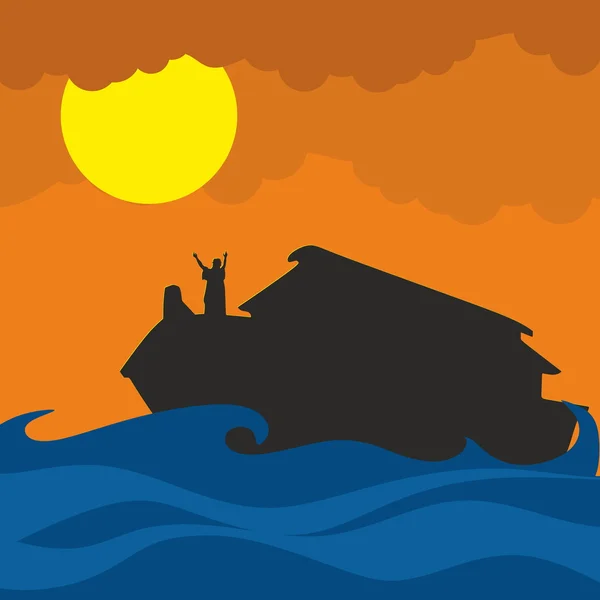 Noah y el arca. Silueta, dibujada a mano — Vector de stock