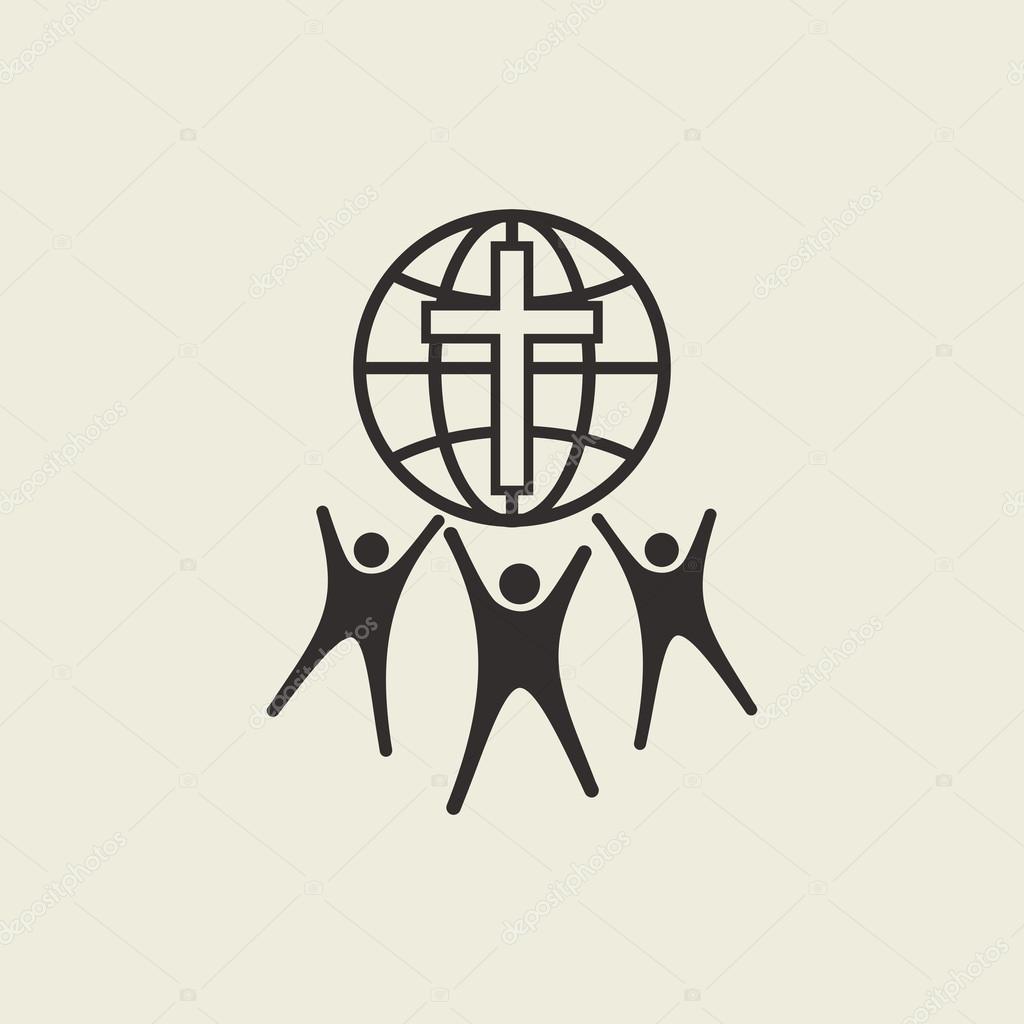 People holding up a globe and cross