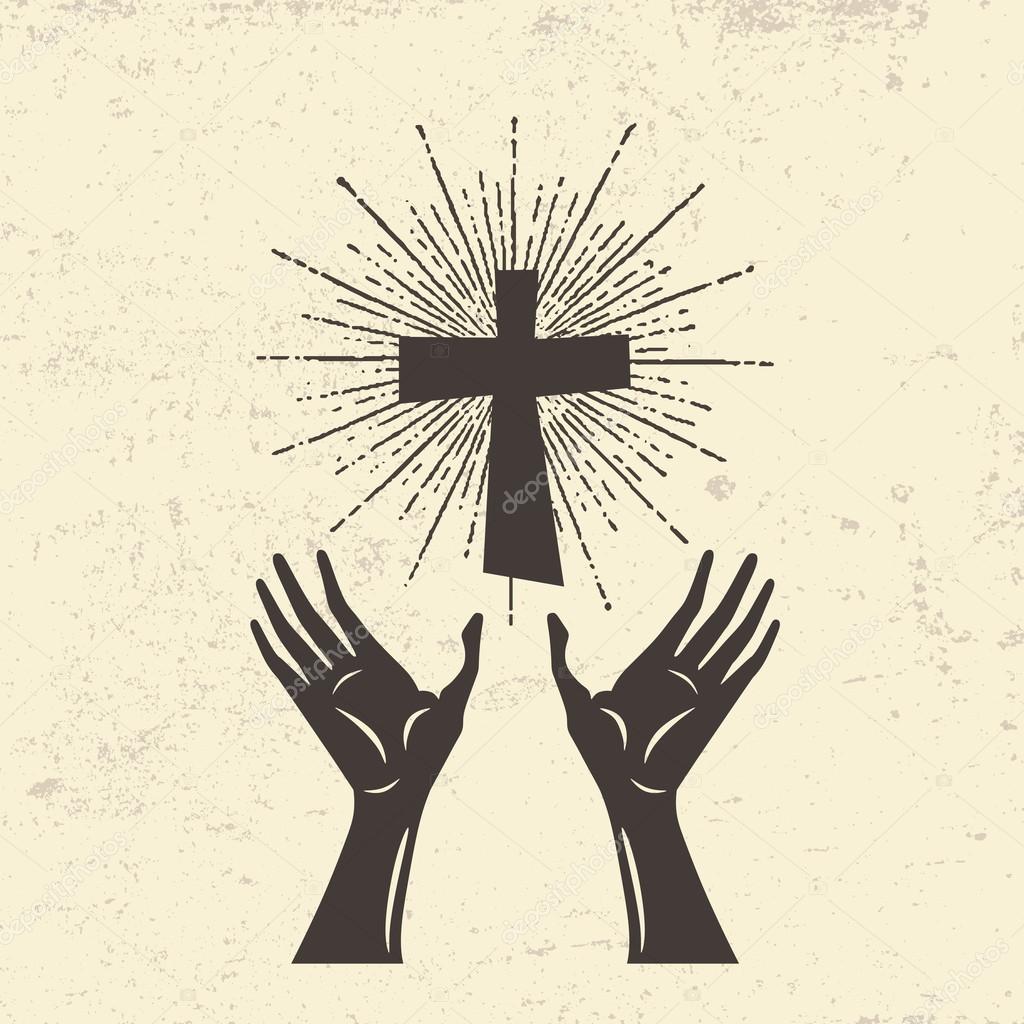Raised hands and cross — Stock Vector © biblebox 87988518