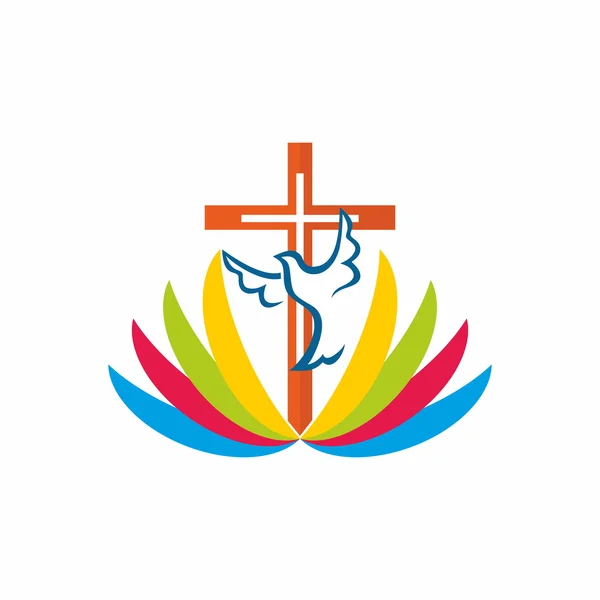 Kříž holubice, Bible, služební cesty, ikony, rainbow — Stockový vektor