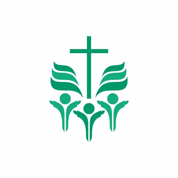 Culte de groupe, croix, adoration, louange, chœur, croix, mission, vert, icône — Image vectorielle