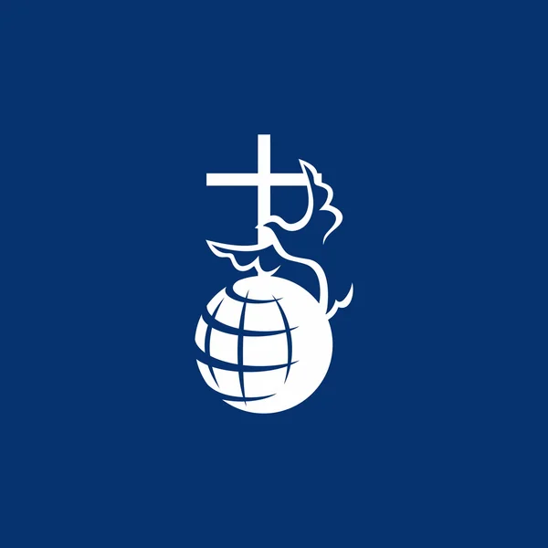 Colomba, croce, globo, missioni, icona — Vettoriale Stock
