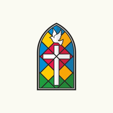Kilise logosunu görmeniz gerekir. Vitray çapraz ve güvercin