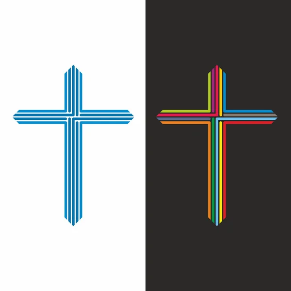 Church logo. Cross it is consisting of lines — Stock Vector