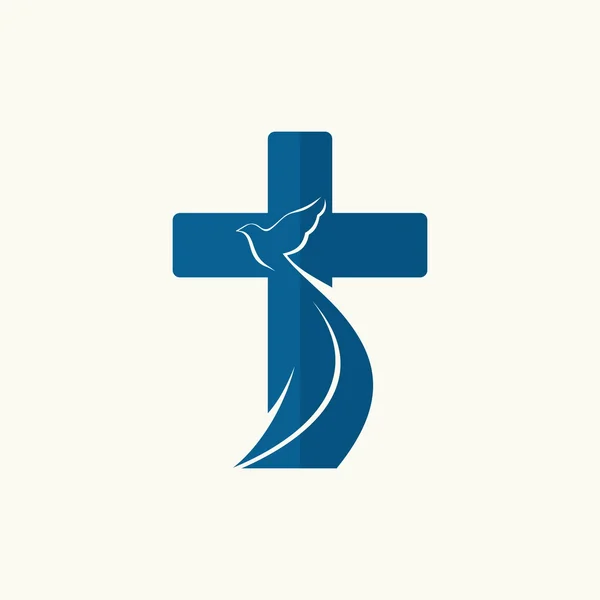 Church logo. Cross and dove, symbol of the Holy Spirit — Stock Vector