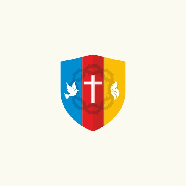 Logotipo da igreja. A cruz, uma pomba e chamas —  Vetores de Stock