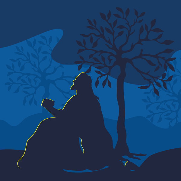 Иллюстрация Иисуса, молящегося в Гефсимании накануне распятия
