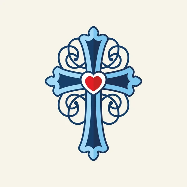 Cross med hjärta sammanflätats med mönster — Stock vektor