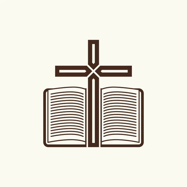 Logo de la iglesia. La cruz y la Biblia abierta . — Vector de stock