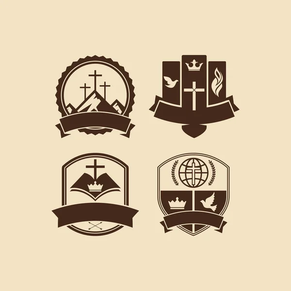 Reihe von Vintage-Logos christliche Kirche — Stockvektor
