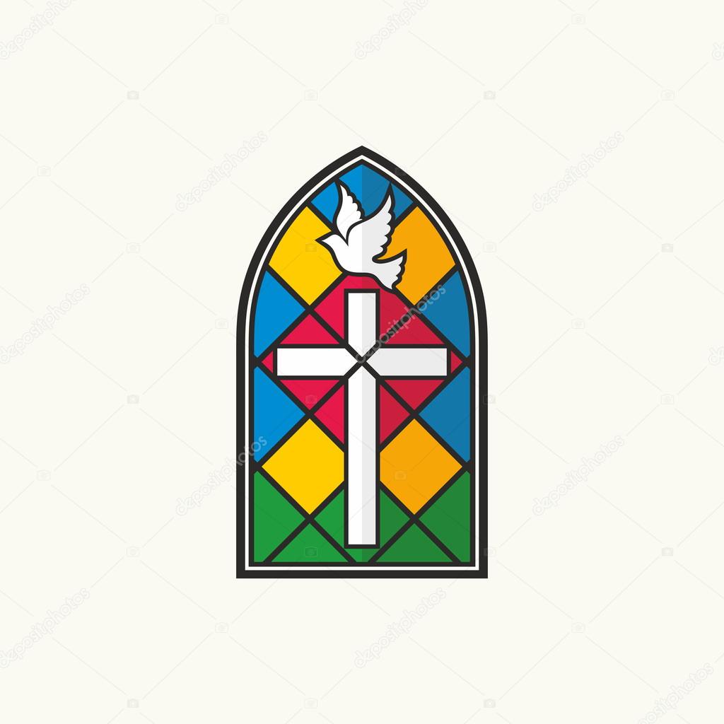 Church logo. Stained glass cross and dove
